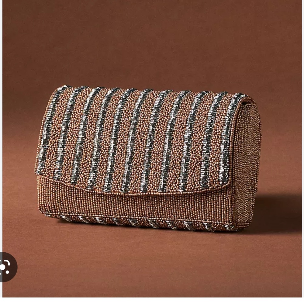 SOLD Anthropologie stripe beaded clutch with gold chain - Picture 1 of 2